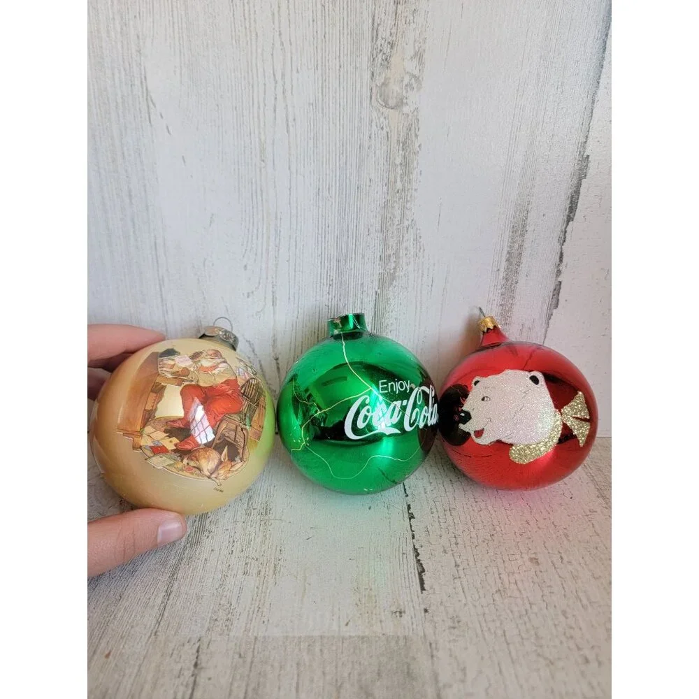 Vintage AS IS glass ball coke cola polar‎ bear ornament Xmas set unique